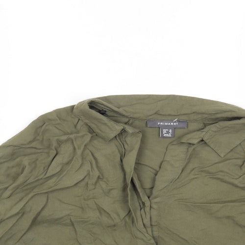 Primark Womens Green Viscose Basic Button-Up Size 10 Collared