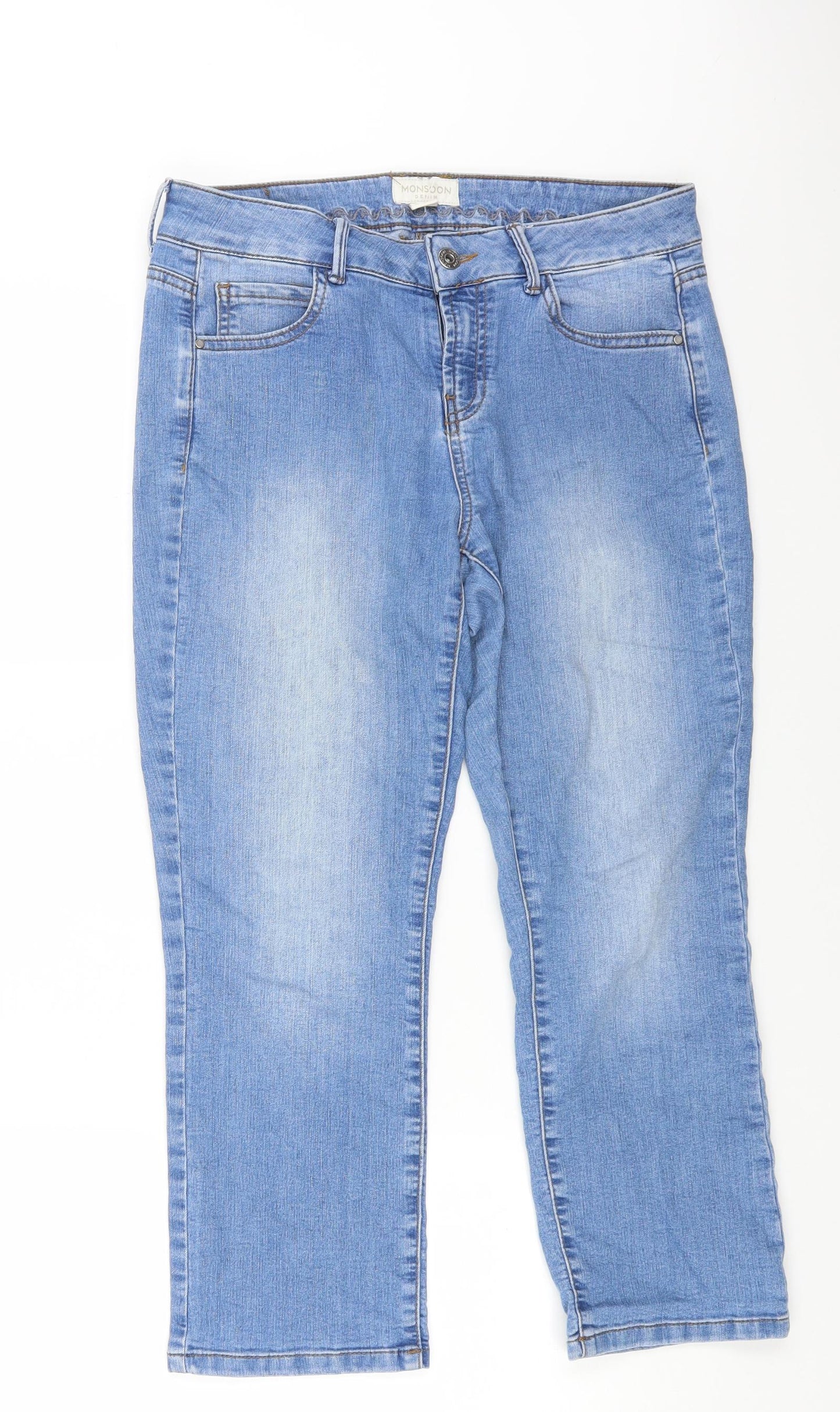 Monsoon Womens Blue Cotton Cropped Jeans Size 10 L22 in Regular Button