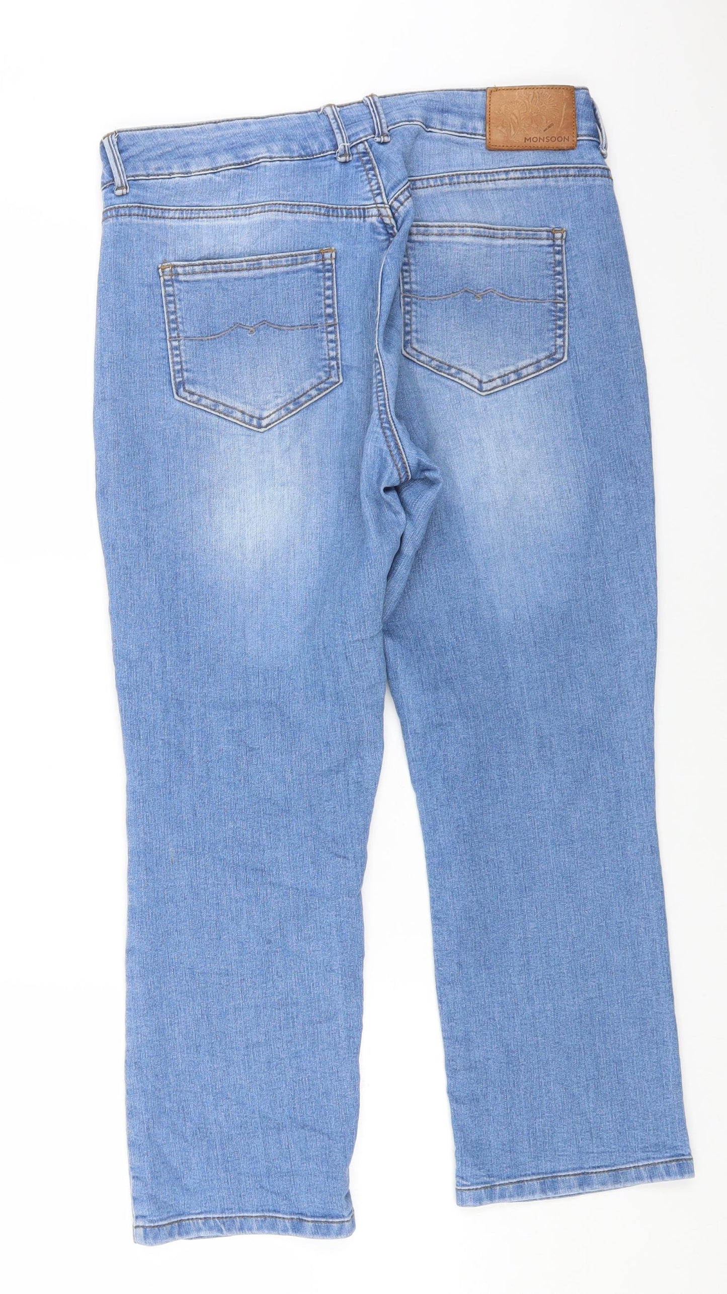 Monsoon Womens Blue Cotton Cropped Jeans Size 10 L22 in Regular Button