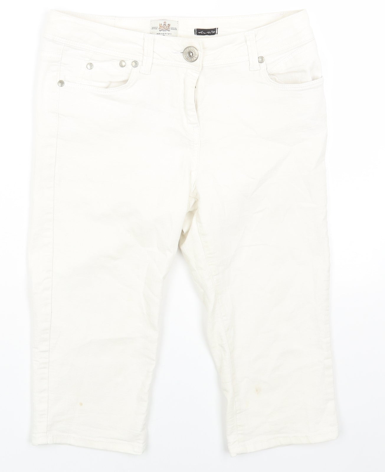 River Island Womens White Cotton Capri Jeans Size 10 Regular Zip