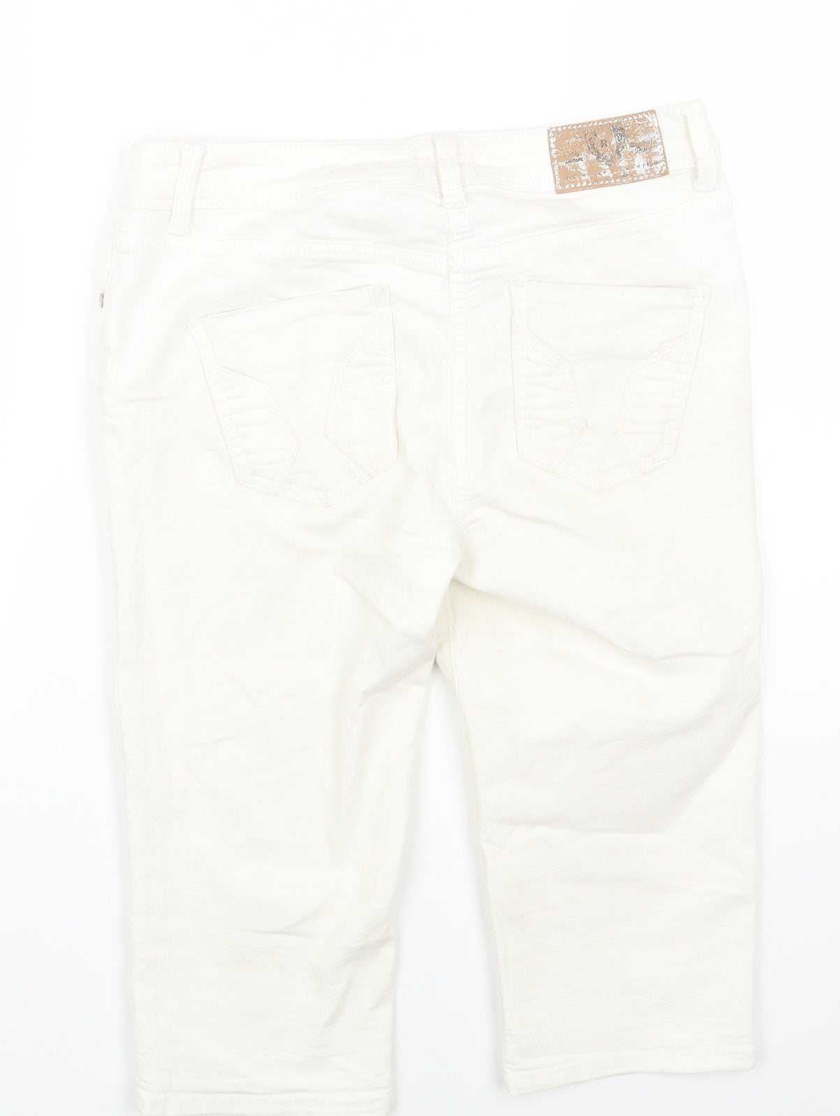 River Island Womens White Cotton Capri Jeans Size 10 Regular Zip