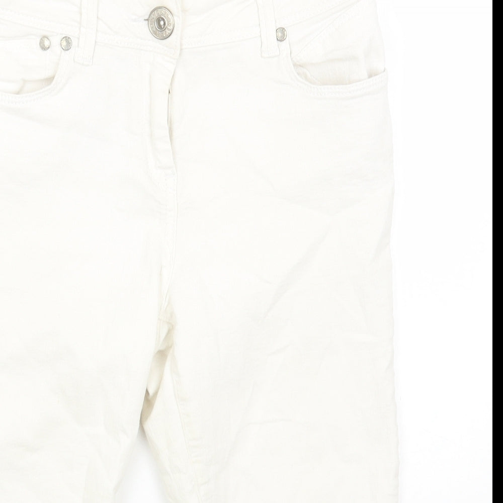 River Island Womens White Cotton Capri Jeans Size 10 Regular Zip