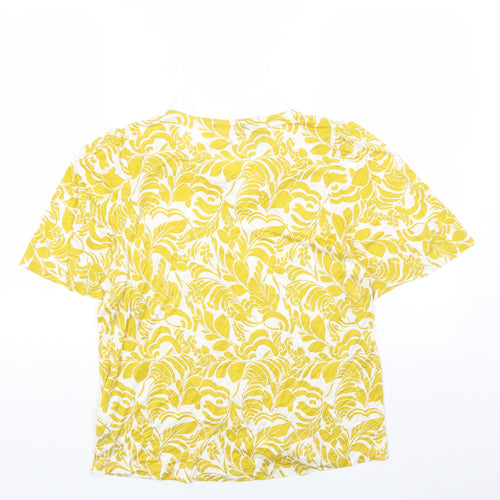 Marks and Spencer Womens Yellow Geometric Viscose Basic Blouse Size 14 Round Neck