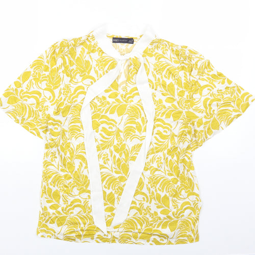 Marks and Spencer Womens Yellow Geometric Viscose Basic Blouse Size 12 Round Neck