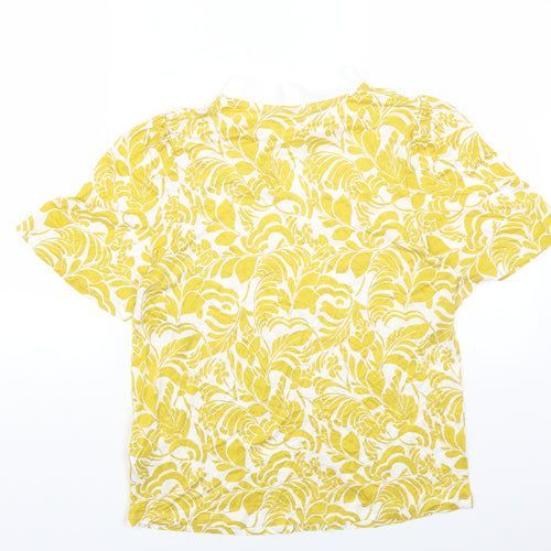 Marks and Spencer Womens Yellow Geometric Viscose Basic Blouse Size 12 Round Neck