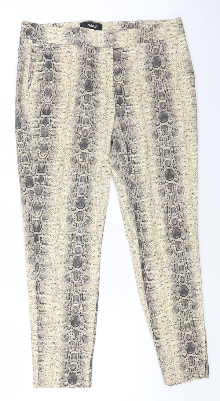 A&G Womens Beige Animal Print Cotton Straight Jeans Size 14 L26 in Regular Zip - Snake Print