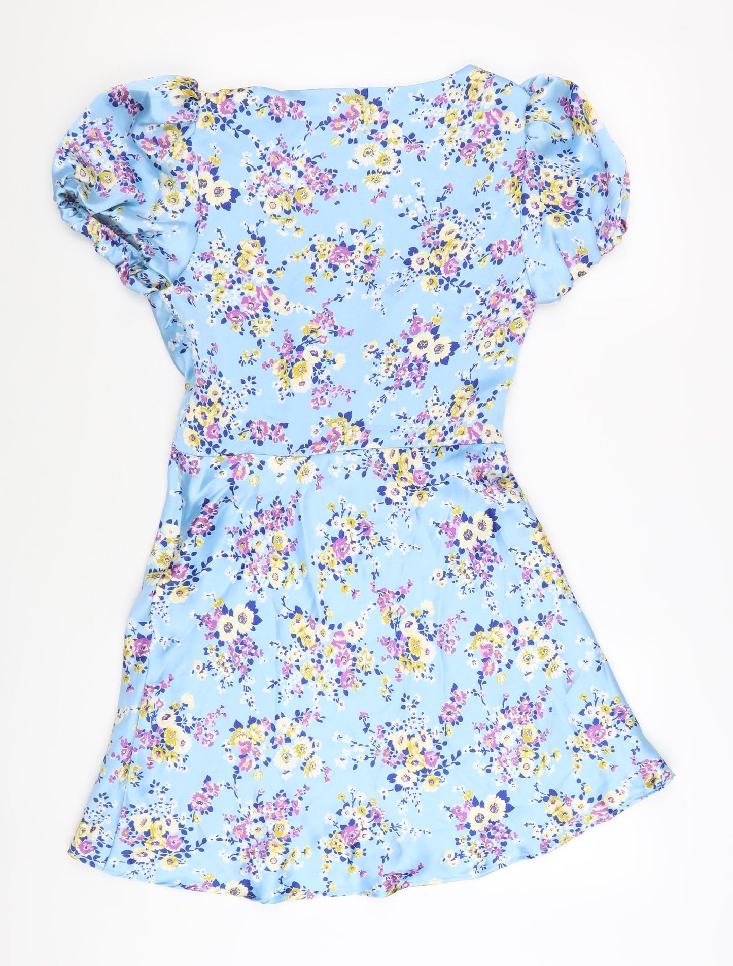 Zara Womens Blue Floral Polyester A-Line Size S Sweetheart Zip - Flowers
