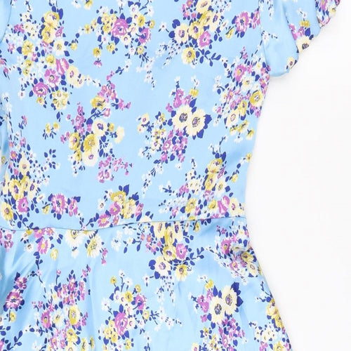 Zara Womens Blue Floral Polyester A-Line Size S Sweetheart Zip - Flowers
