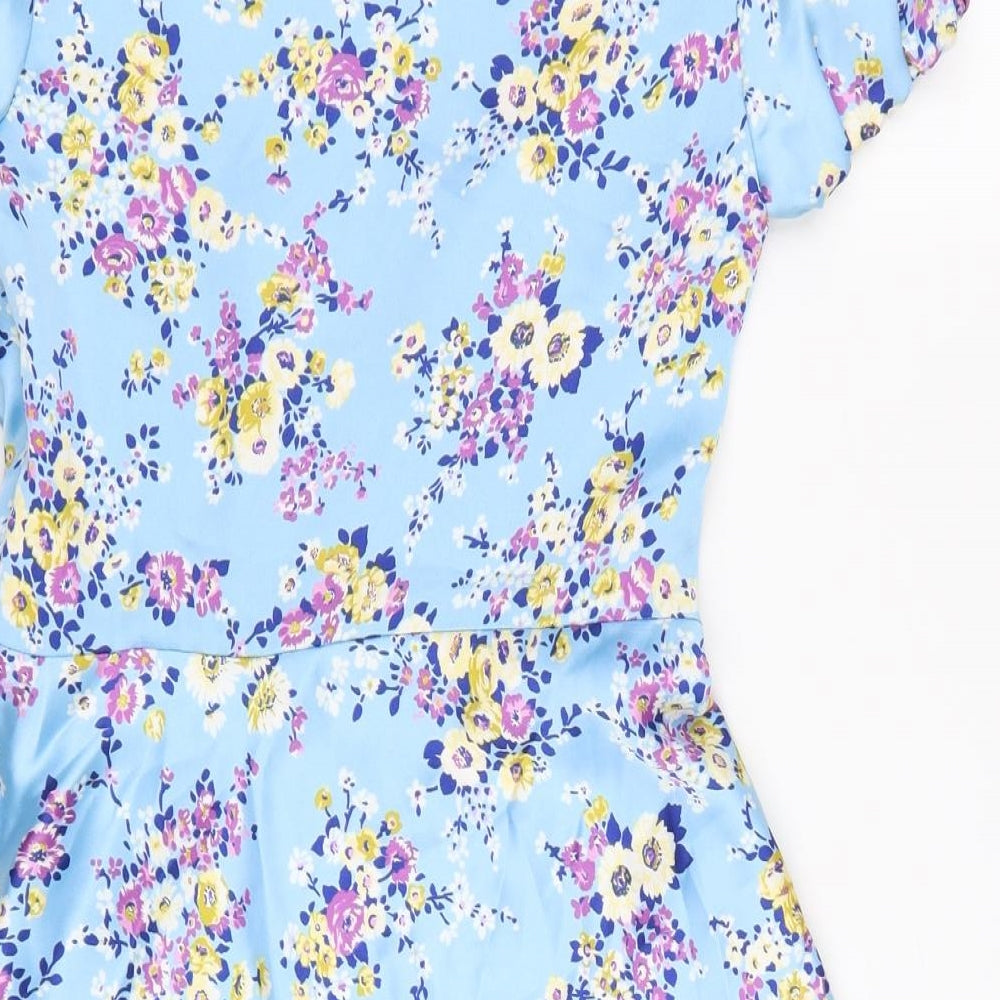 Zara Womens Blue Floral Polyester A-Line Size S Sweetheart Zip - Flowers