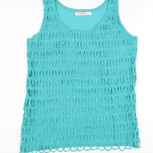 Patty Moon Womens Green Herringbone Polyester Basic Tank Size M Scoop Neck