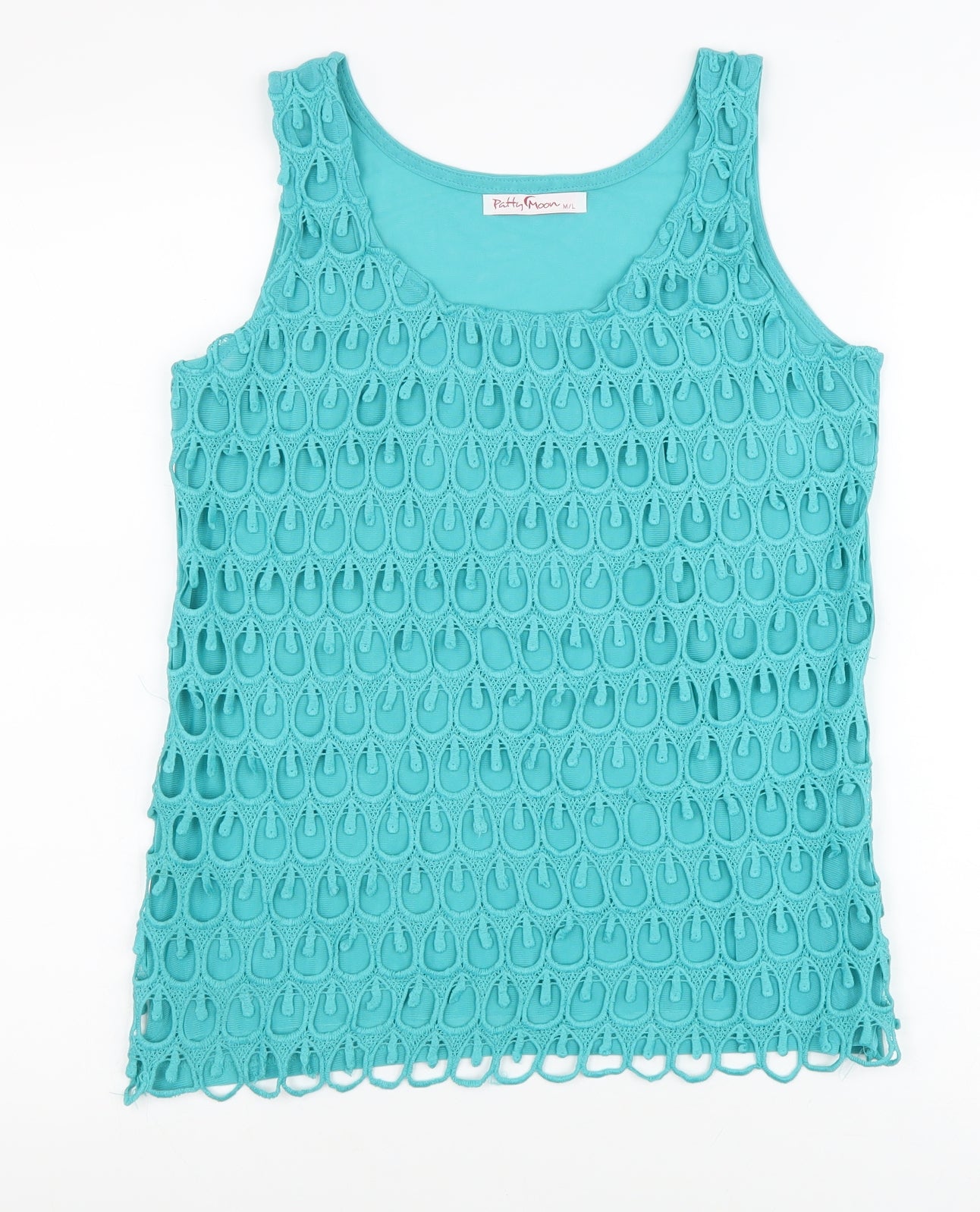 Patty Moon Womens Green Herringbone Polyester Basic Tank Size M Scoop Neck