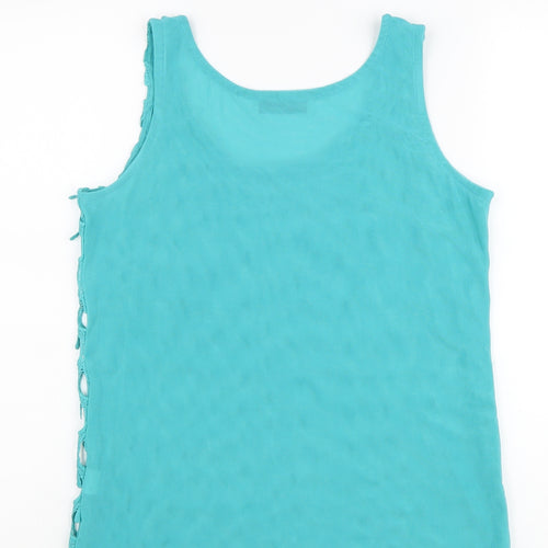 Patty Moon Womens Green Herringbone Polyester Basic Tank Size M Scoop Neck