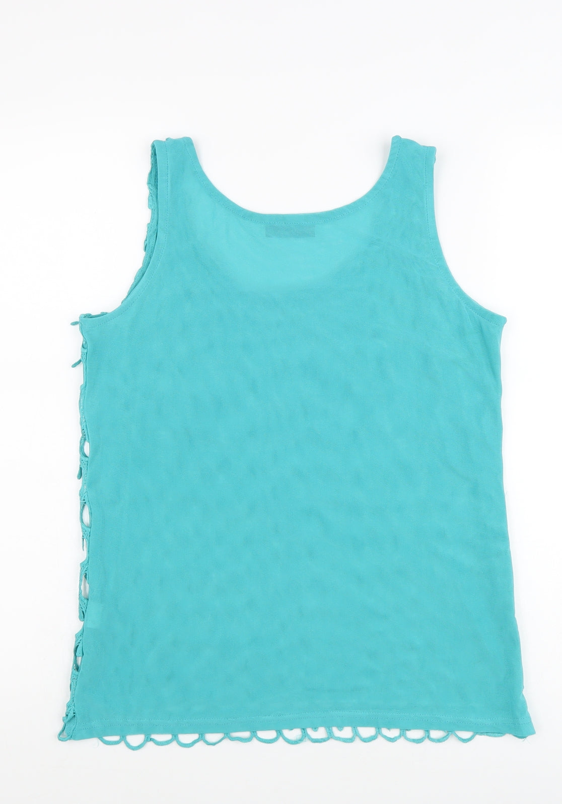 Patty Moon Womens Green Herringbone Polyester Basic Tank Size M Scoop Neck