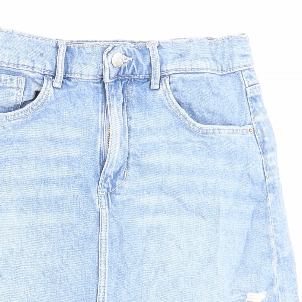 H&M Girls Blue Cotton A-Line Skirt Size 10-11 Years Regular Zip