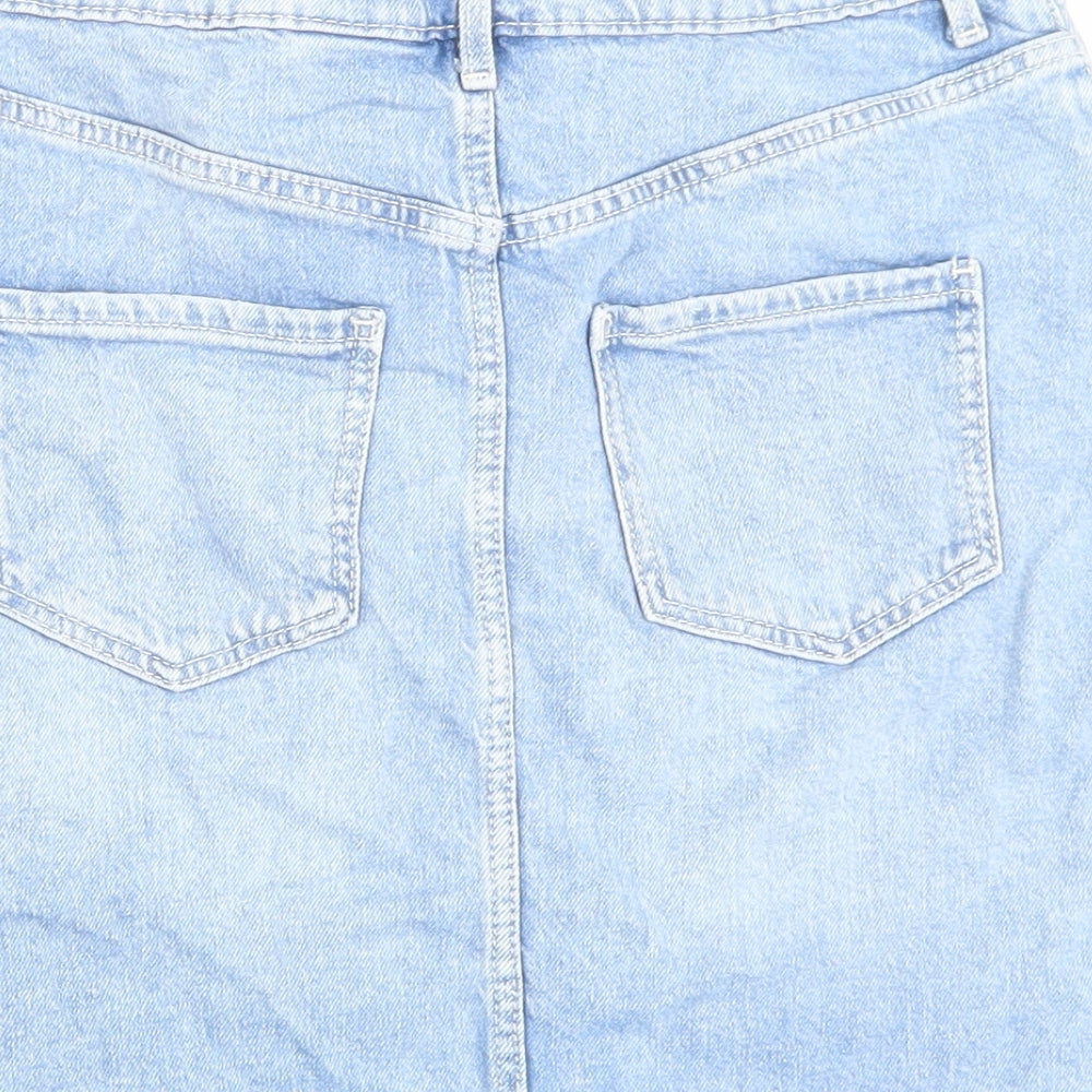 H&M Girls Blue Cotton A-Line Skirt Size 10-11 Years Regular Zip