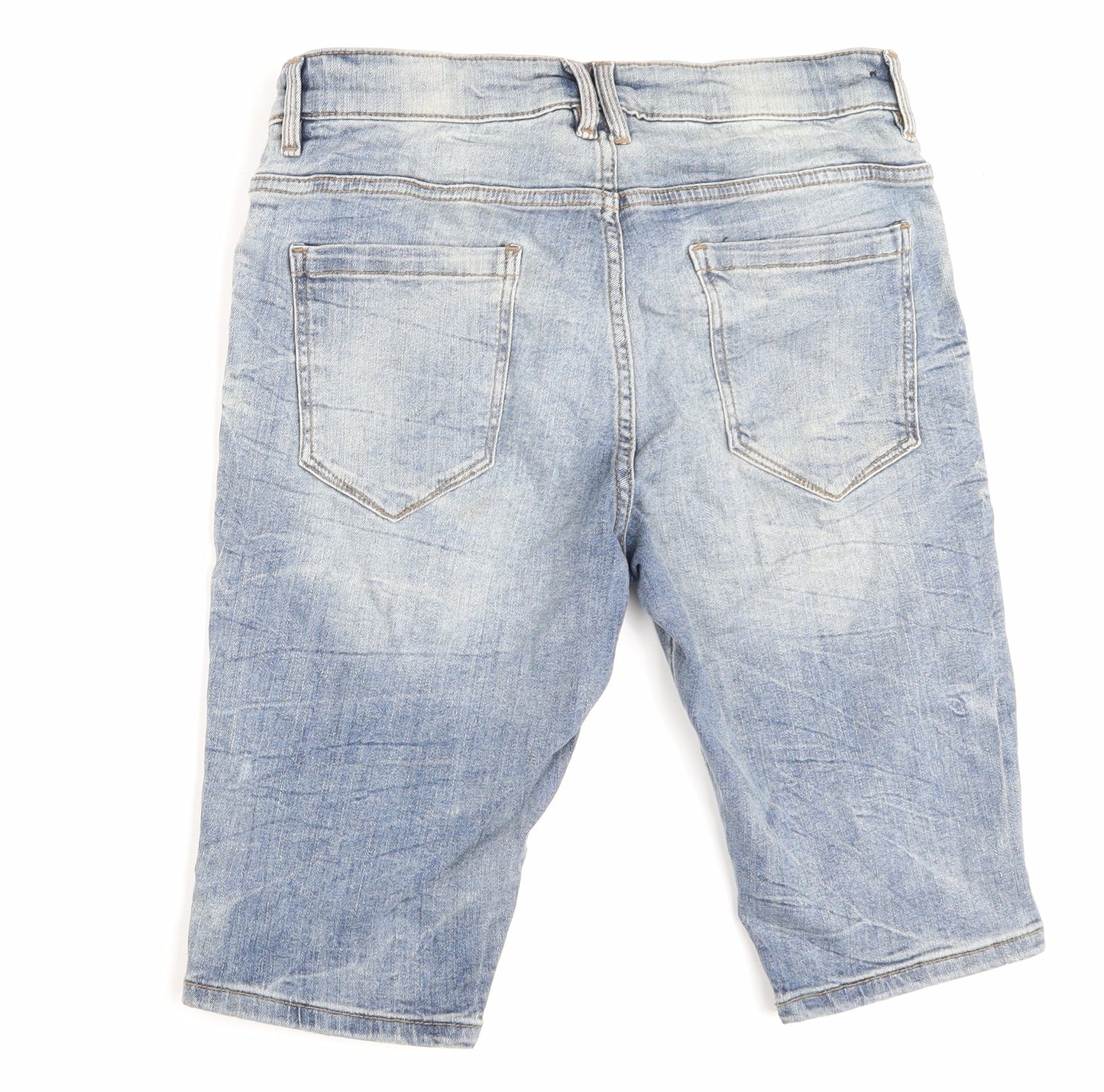 NEXT Boys Blue Cotton Chino Shorts Size 15 Years Regular Zip - Distressed
