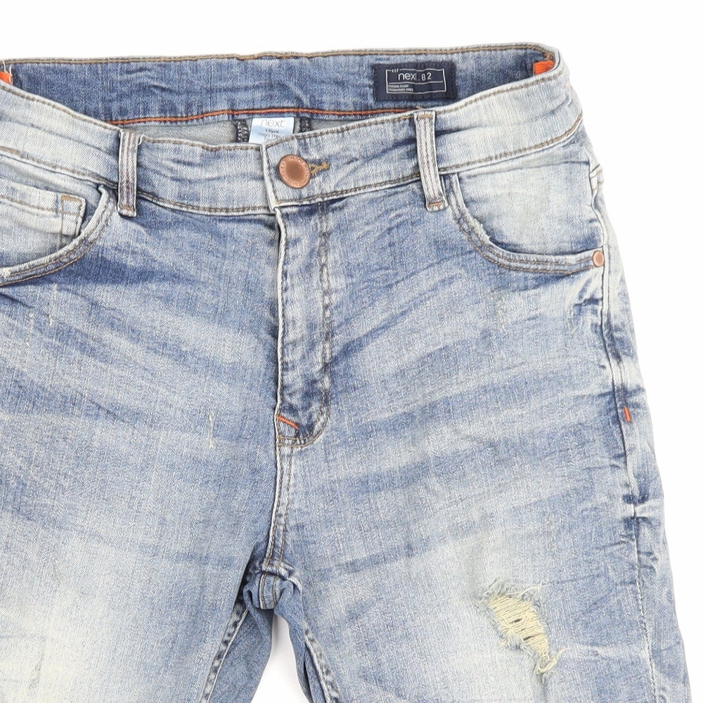 NEXT Boys Blue Cotton Chino Shorts Size 15 Years Regular Zip - Distressed