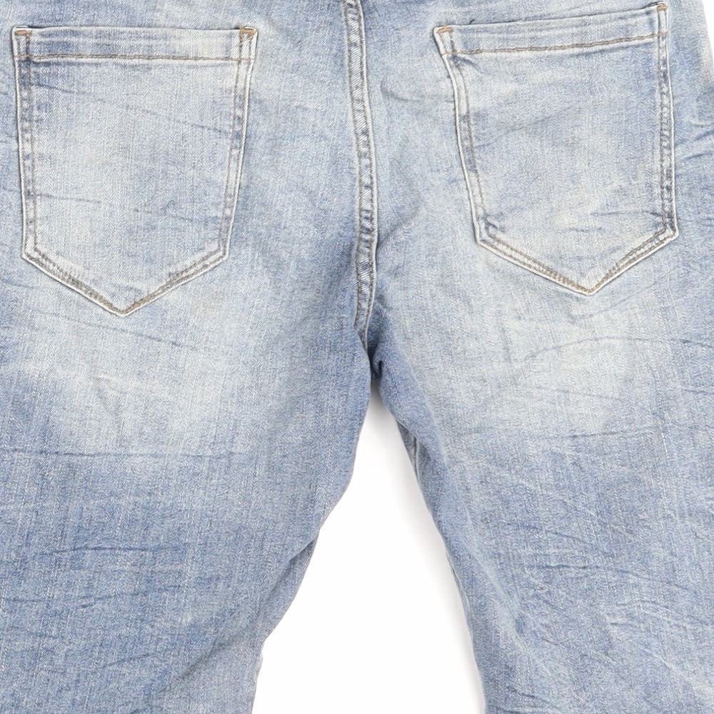 NEXT Boys Blue Cotton Chino Shorts Size 15 Years Regular Zip - Distressed