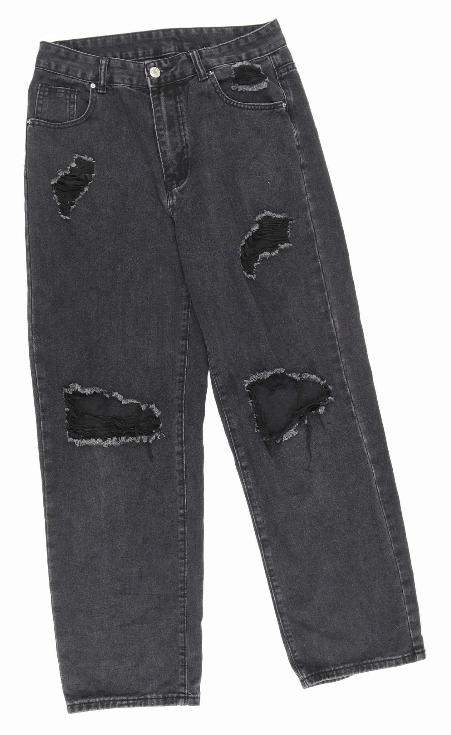 SheIn Womens Black Cotton Straight Jeans Size M L28.5 in Regular Zip