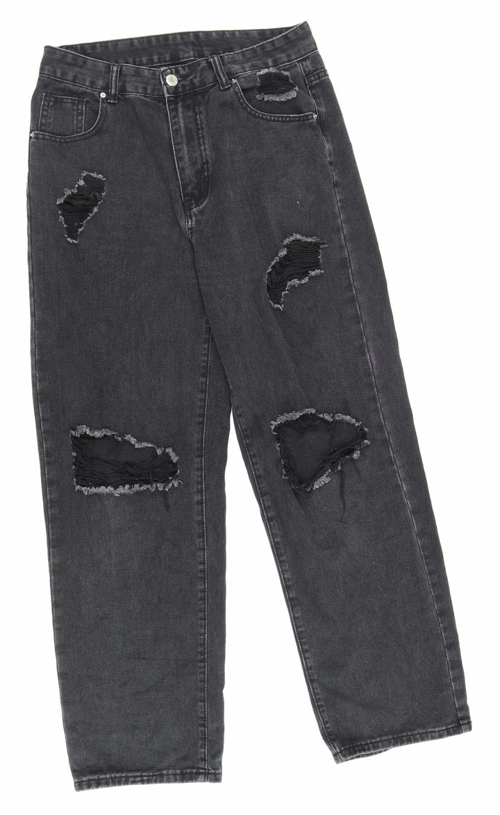 SheIn Womens Black Cotton Straight Jeans Size M L28.5 in Regular Zip