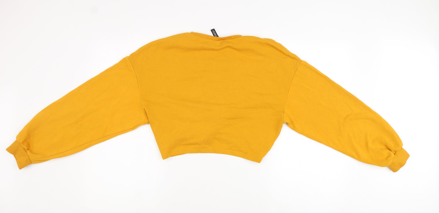 Divided Womens Yellow Cotton Cropped T-Shirt Size M Round Neck - Twist Detail