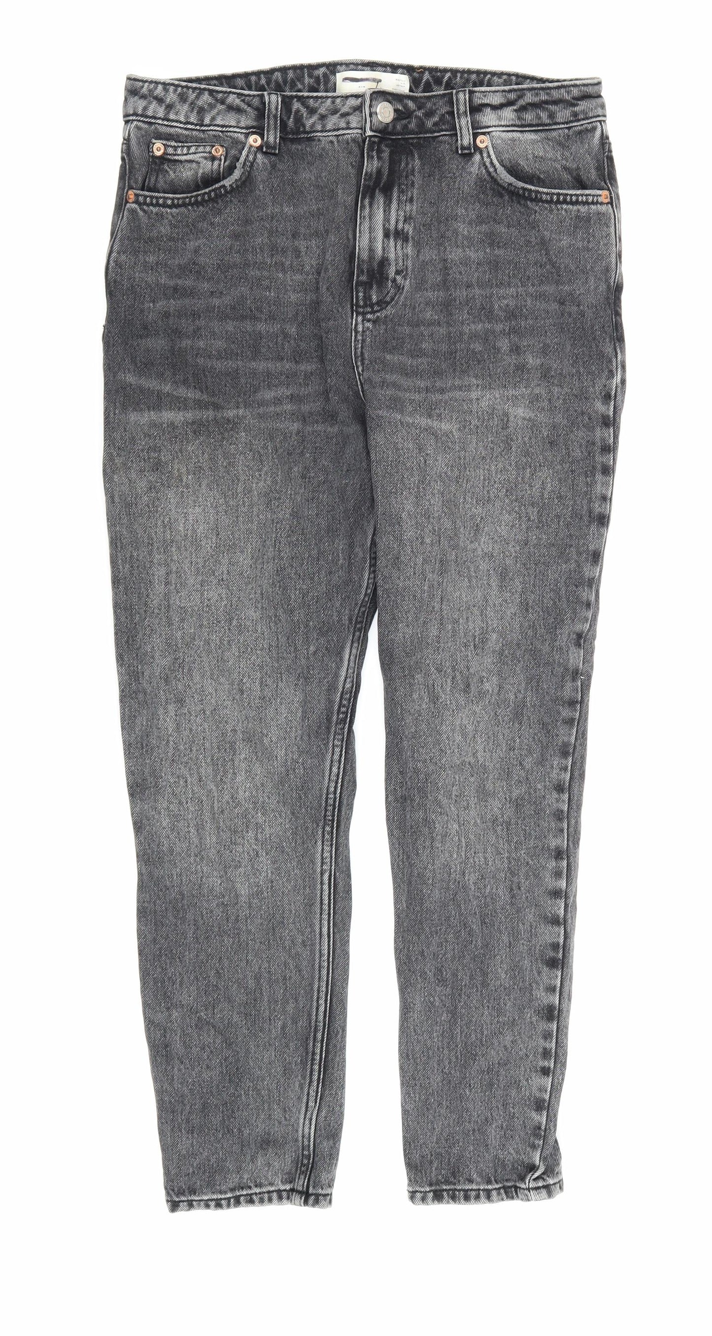 Topshop Womens Grey Polyester Mom Jeans Size 30 in L36.5 in Regular Zip