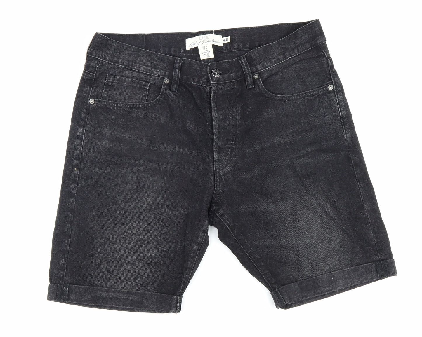 H&M Mens Black Cotton Biker Shorts Size 34 in L7 in Regular Zip