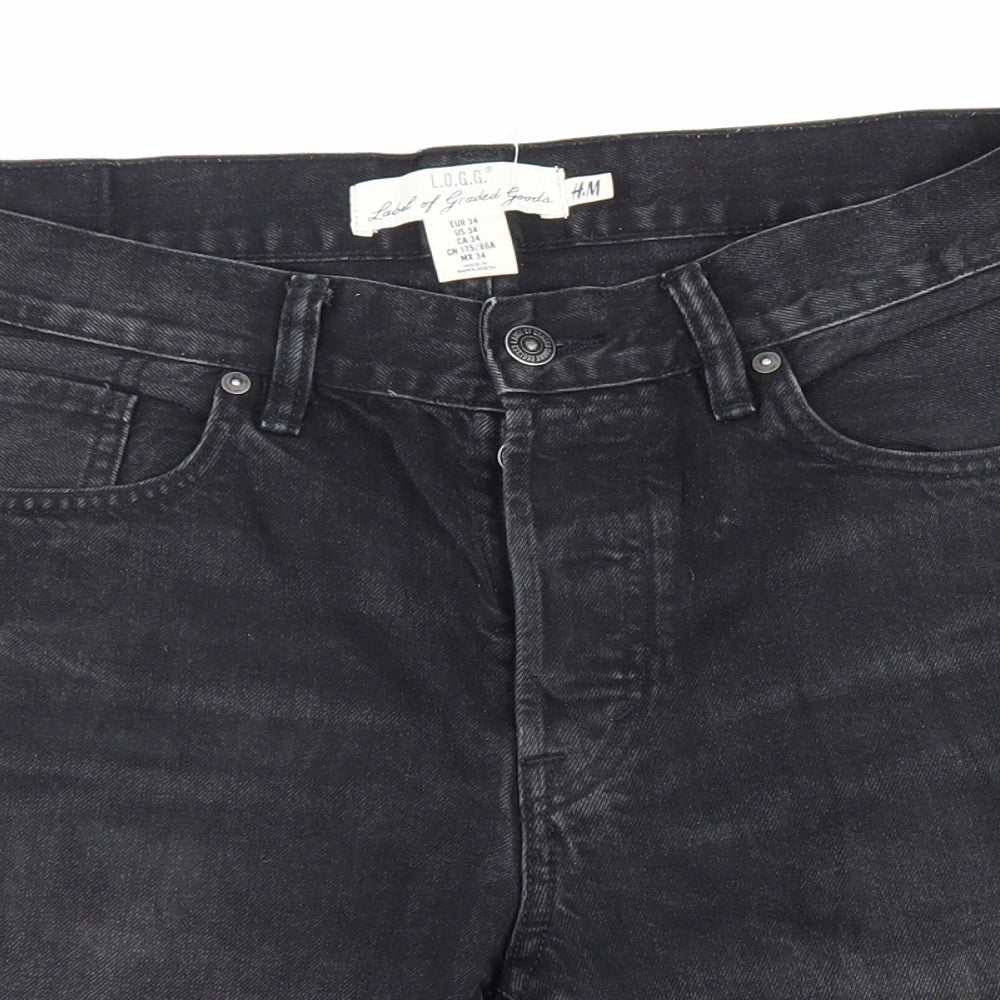 H&M Mens Black Cotton Biker Shorts Size 34 in L7 in Regular Zip