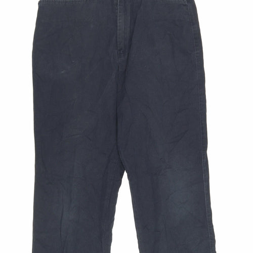 Marks and Spencer Mens Blue Cotton Trousers Size 30 in L28 in Regular Zip