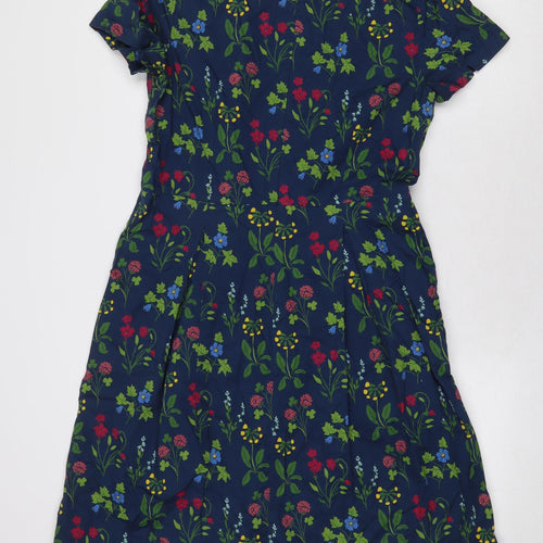 Seasalt Cornwall Womens Blue Floral 100% Cotton A-Line Size 14 Boat Neck Zip