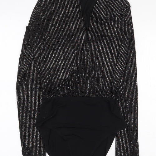 Primark Womens Black Striped Polyester Bodysuit One-Piece Size XS Snap