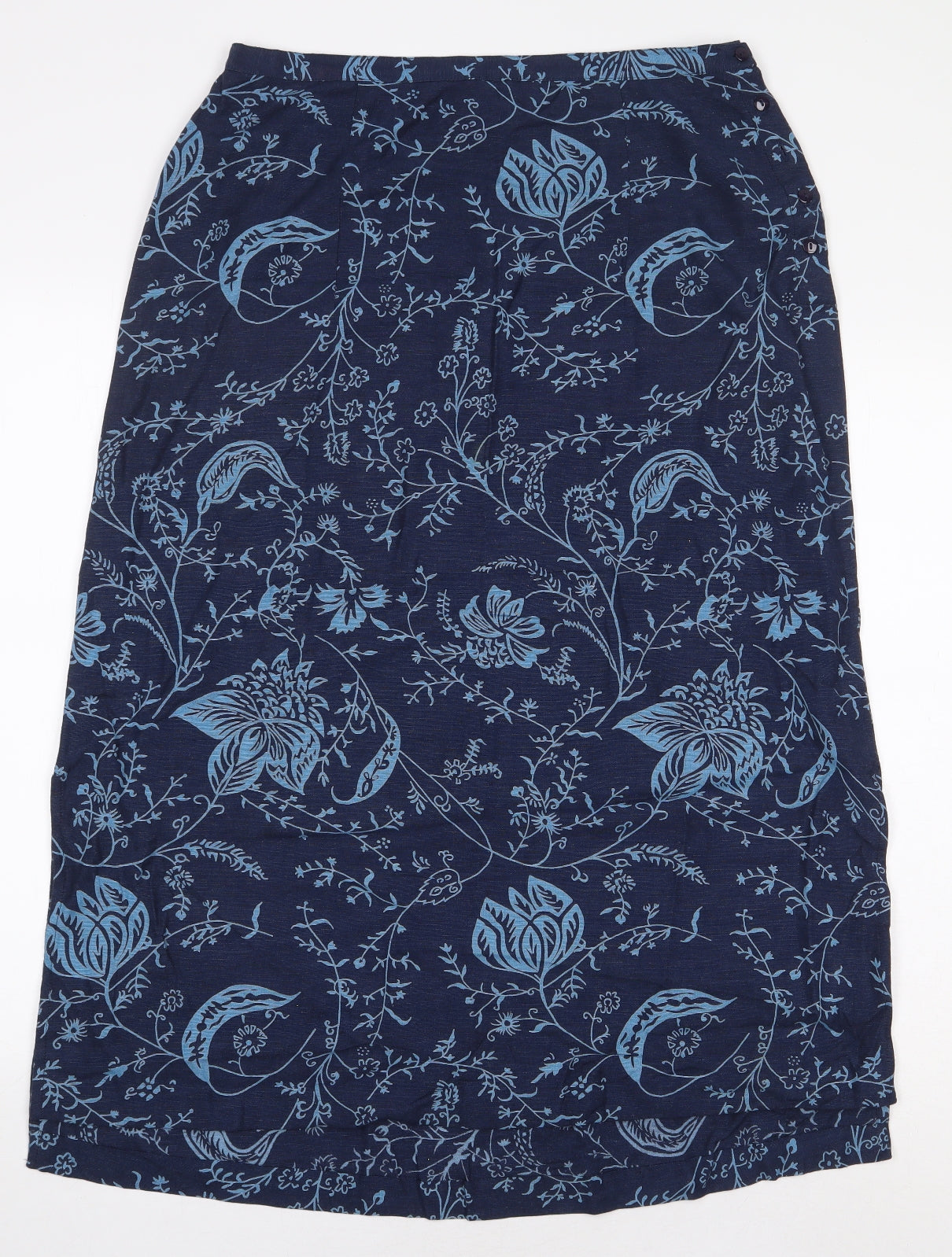 DASH Womens Blue Floral Cotton A-Line Skirt Size 14 Button