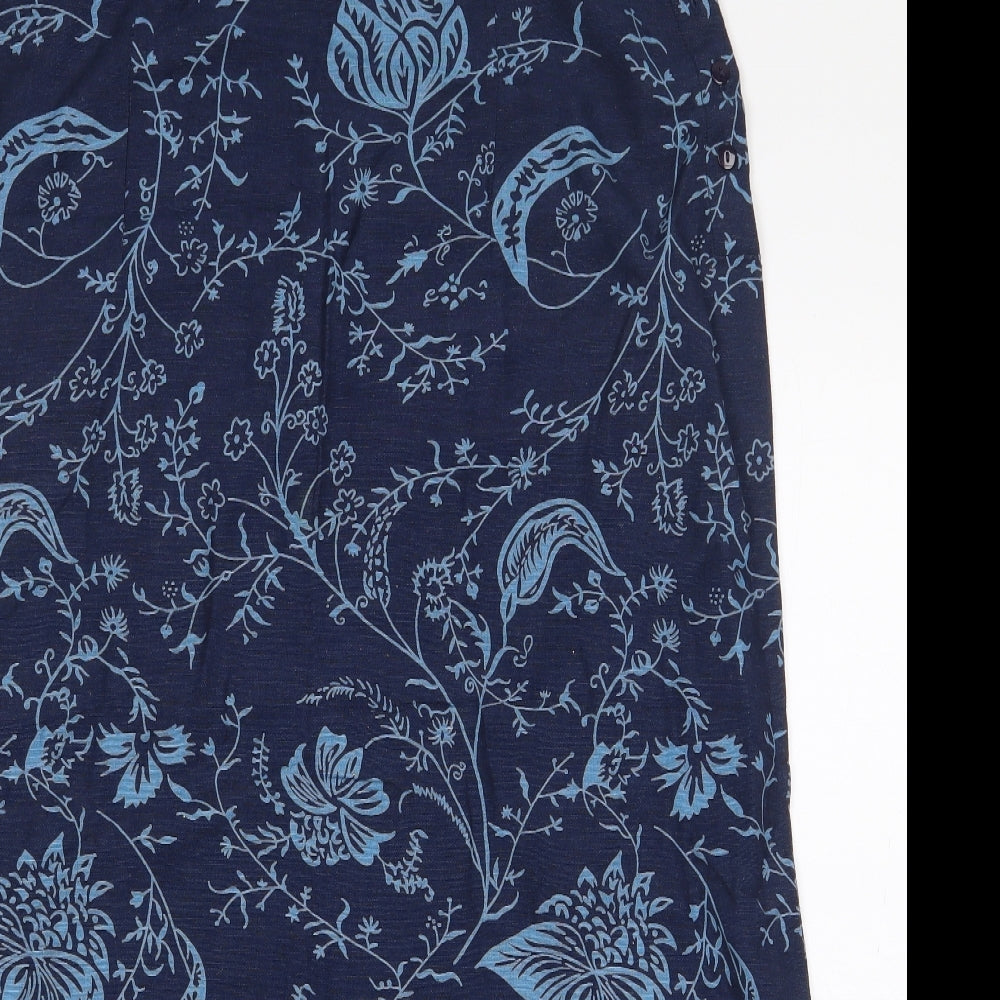 DASH Womens Blue Floral Cotton A-Line Skirt Size 14 Button