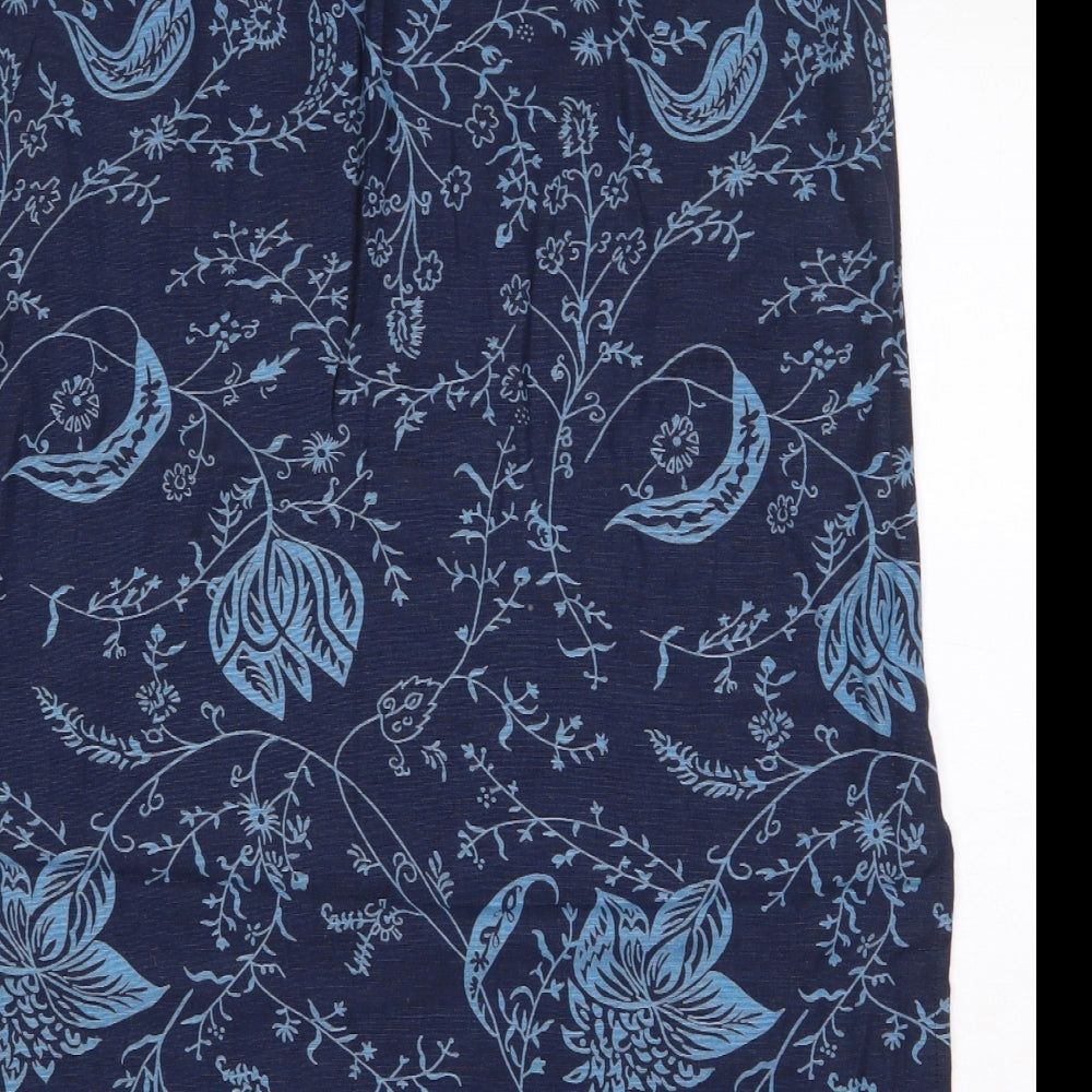 DASH Womens Blue Floral Cotton A-Line Skirt Size 14 Button