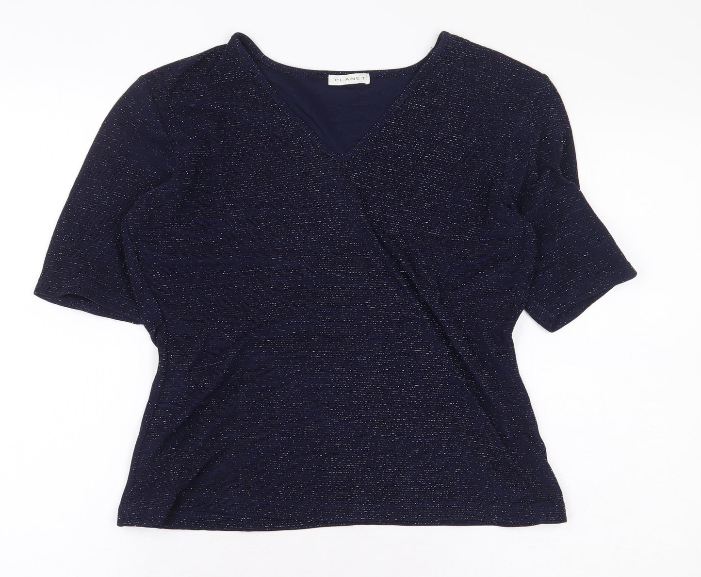 Planet Womens Blue Nylon Basic Blouse Size M V-Neck