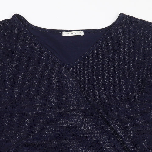 Planet Womens Blue Nylon Basic Blouse Size M V-Neck