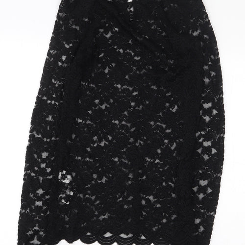 FOREVER 21 Womens Black Floral Nylon Basic Blouse Size M Boat Neck