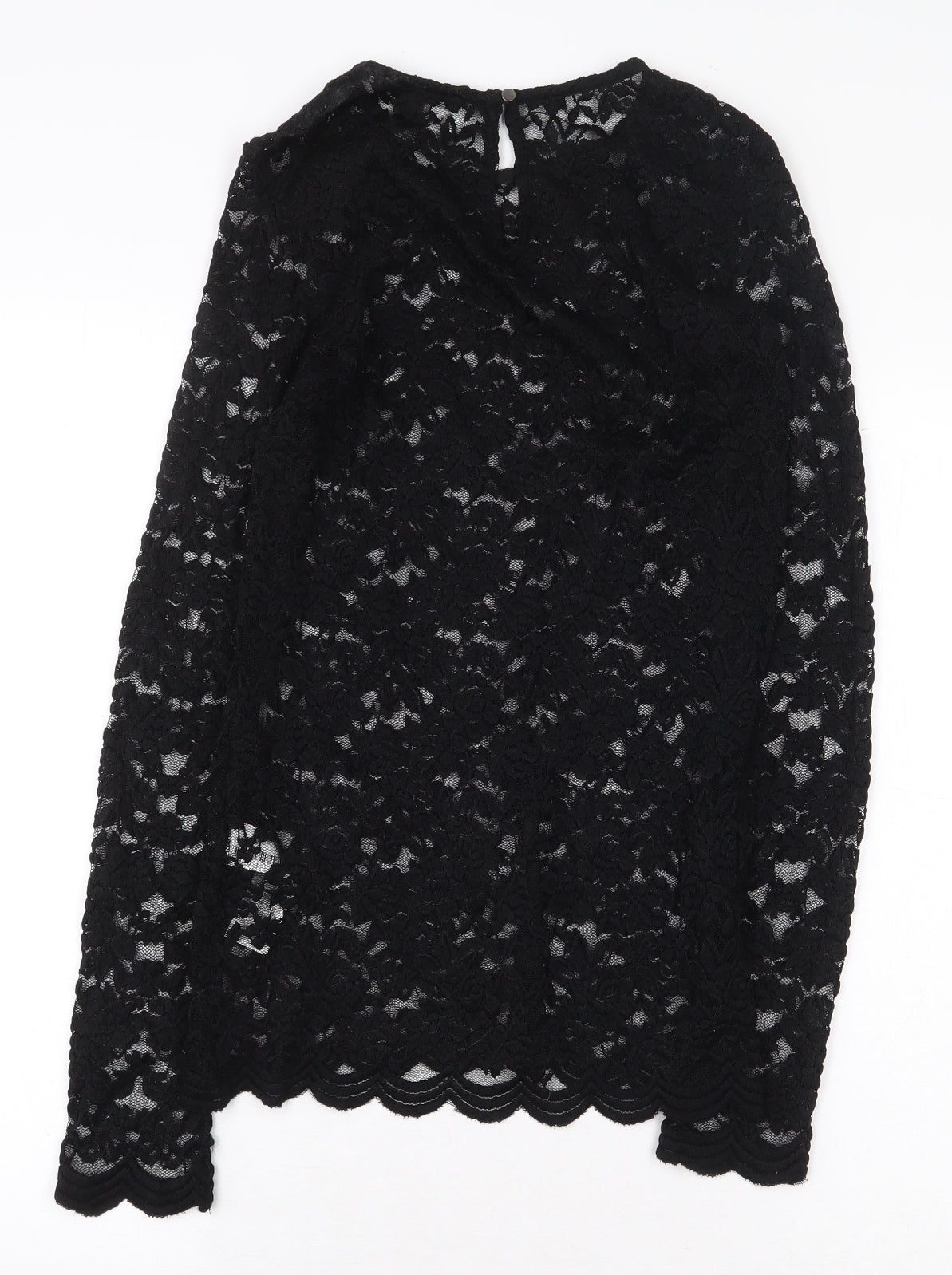 FOREVER 21 Womens Black Floral Nylon Basic Blouse Size M Boat Neck