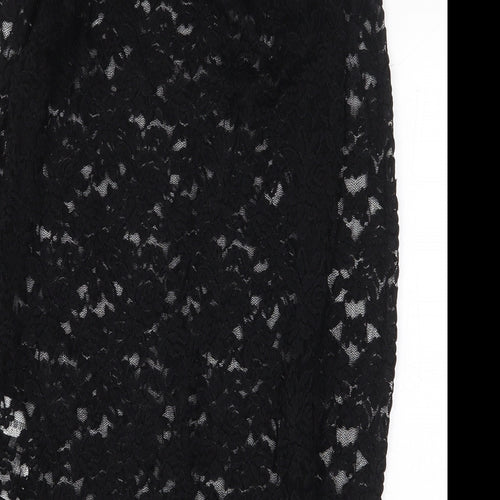 FOREVER 21 Womens Black Floral Nylon Basic Blouse Size M Boat Neck