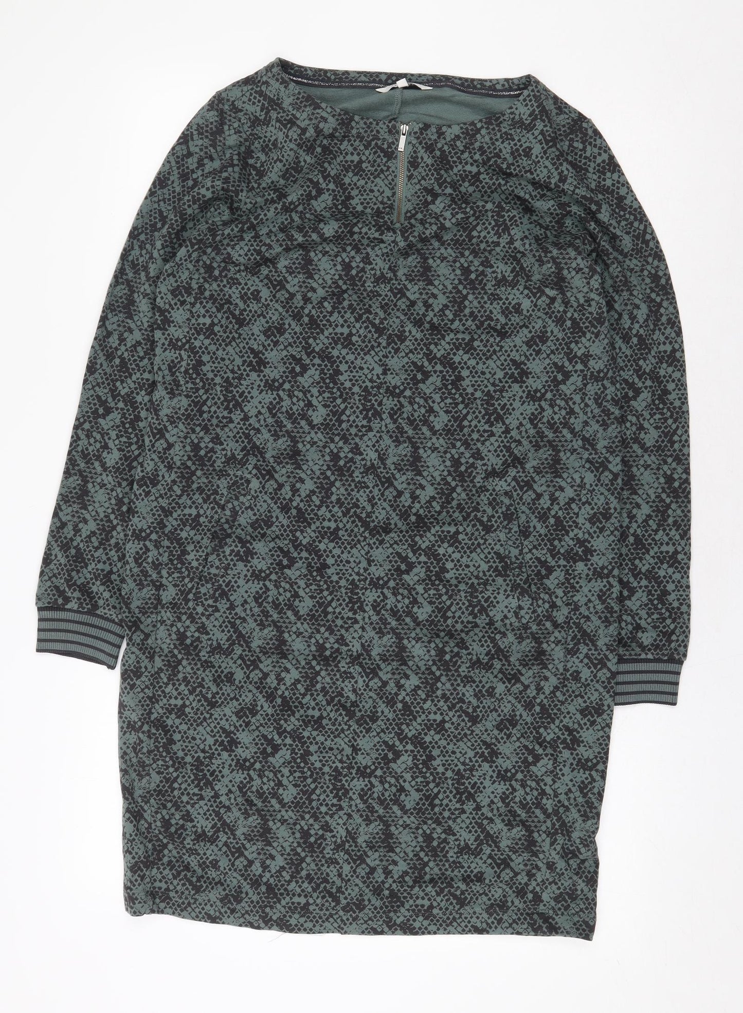 Sandwich Womens Green Geometric Cotton Sheath Size S Boat Neck Zip