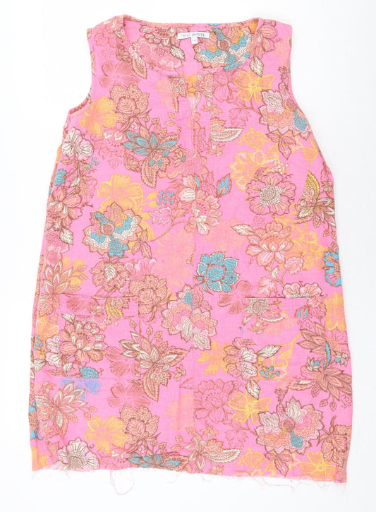 NEXT Womens Pink Floral Cotton Sheath Size 14 V-Neck Pullover