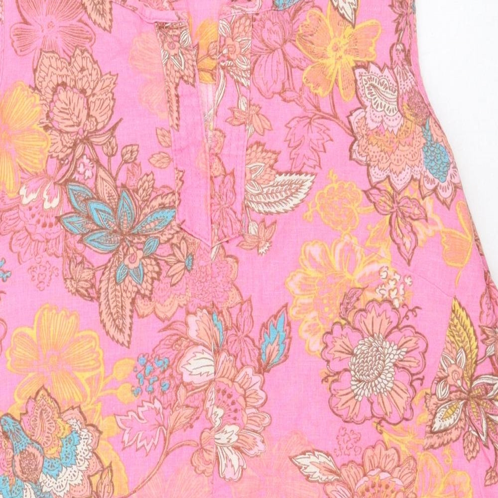 NEXT Womens Pink Floral Cotton Sheath Size 14 V-Neck Pullover