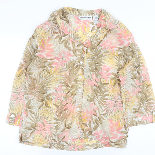 Cathy Daniels Womens Yellow Floral Polyester Basic Button-Up Size M Collared