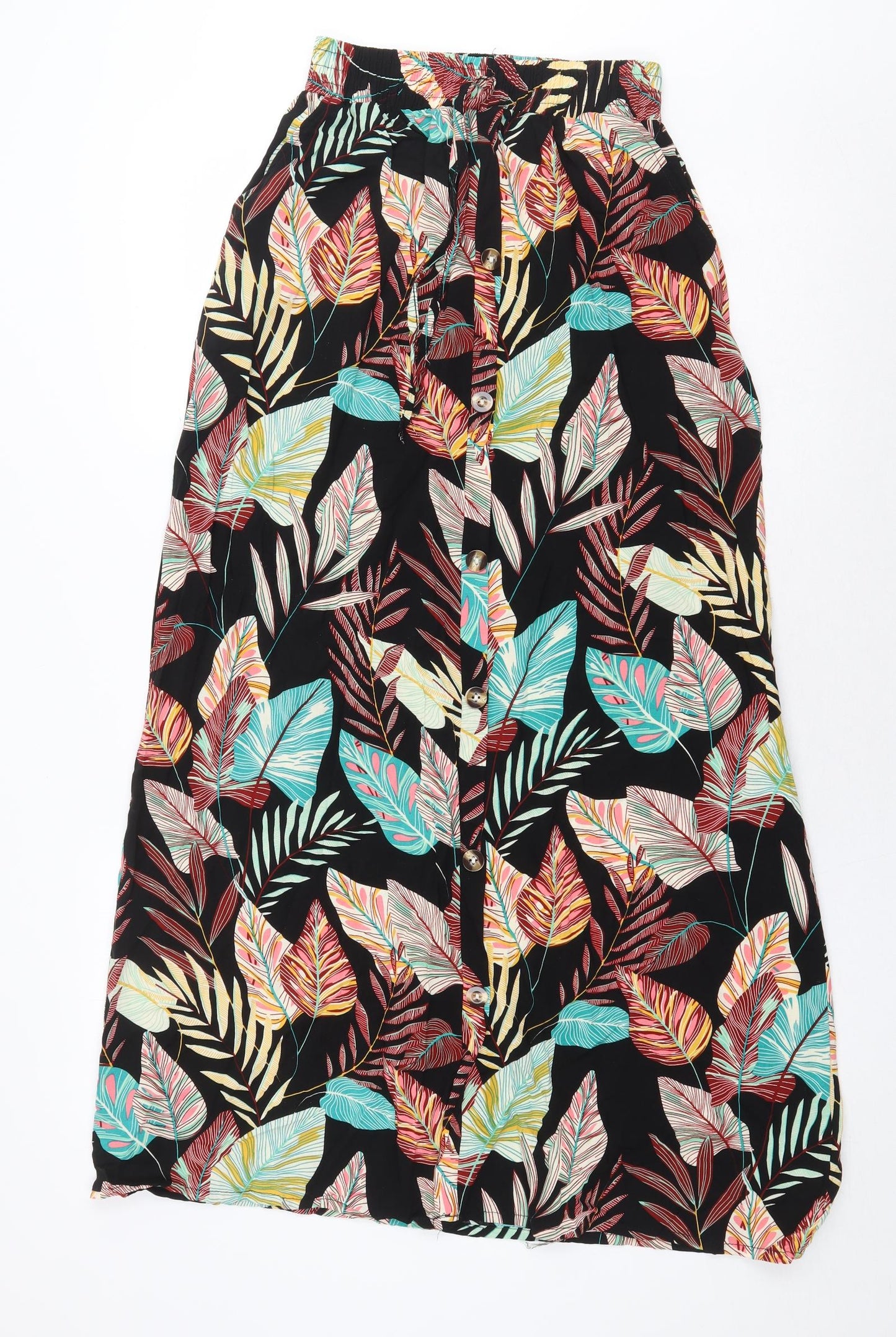 Preworn Womens Black Floral Cotton Maxi Skirt Size S Drawstring