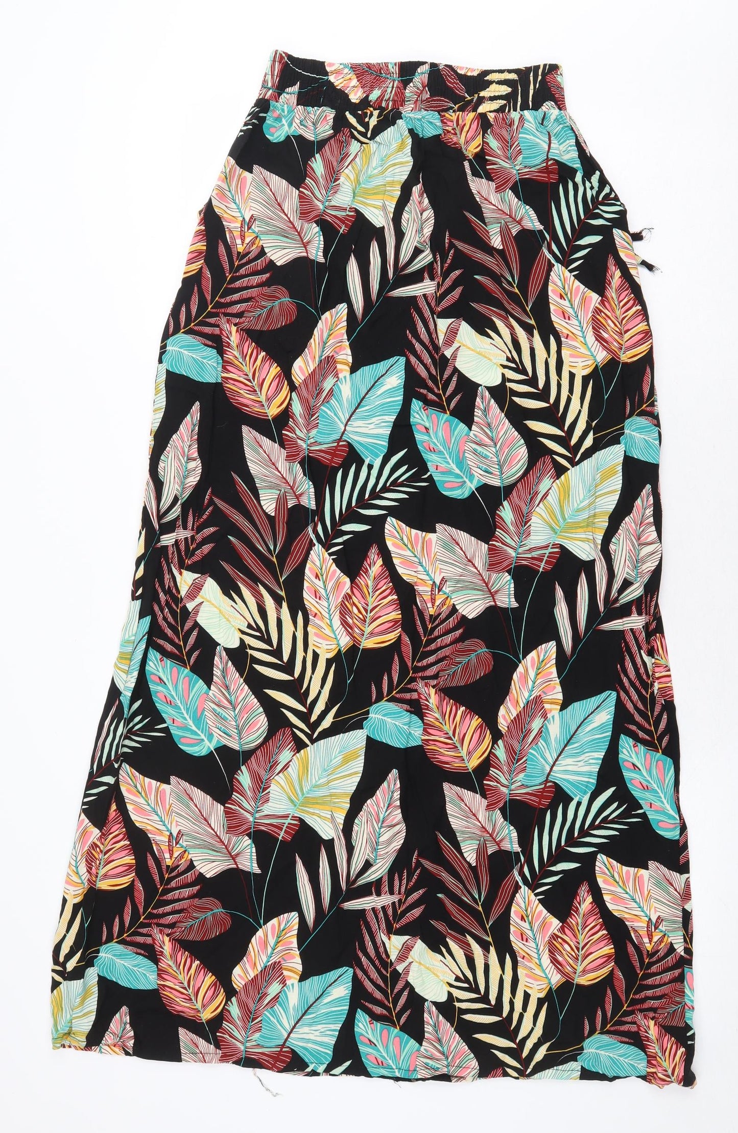 Preworn Womens Black Floral Cotton Maxi Skirt Size S Drawstring