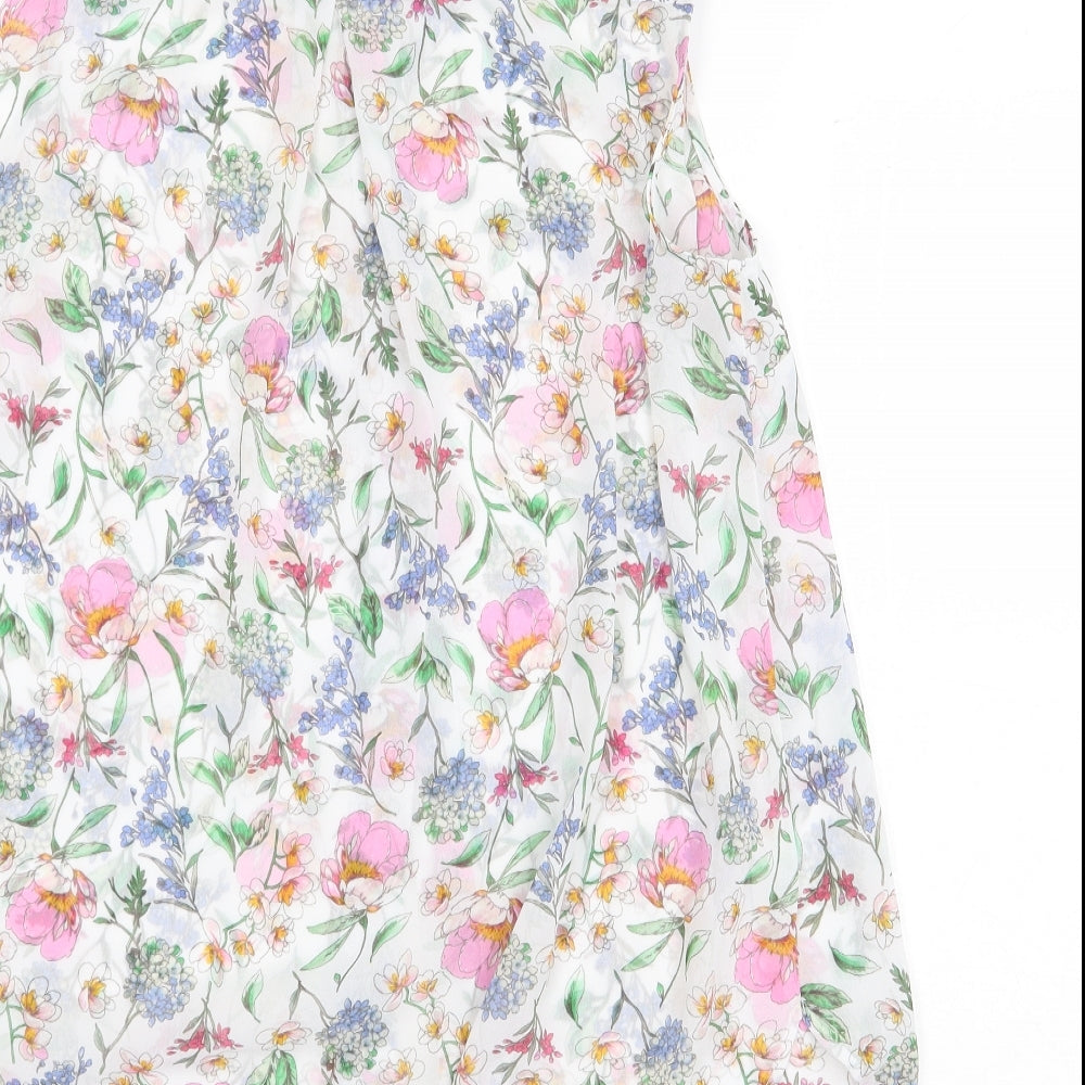 H&M Womens White Floral Polyester Basic Button-Up Size 8 Collared