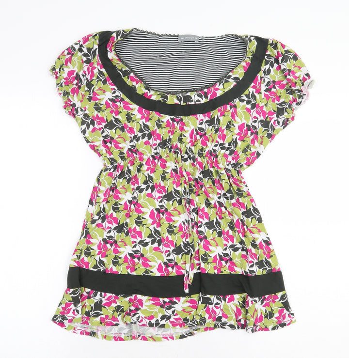 Per Una Womens Green Floral Viscose Basic Blouse Size 10 Boat Neck