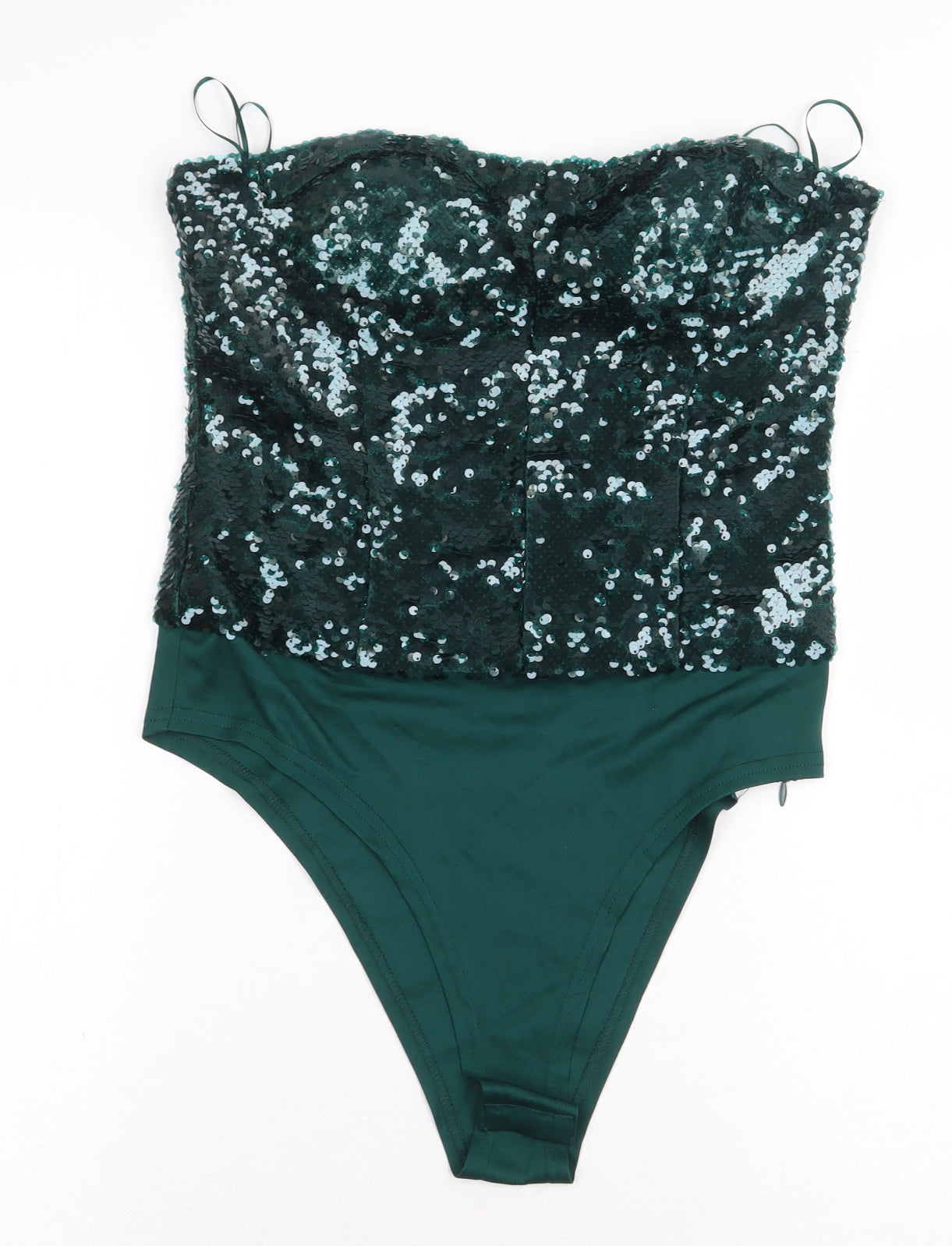 Zara Womens Green Polyester Bodysuit One-Piece Size L Snap