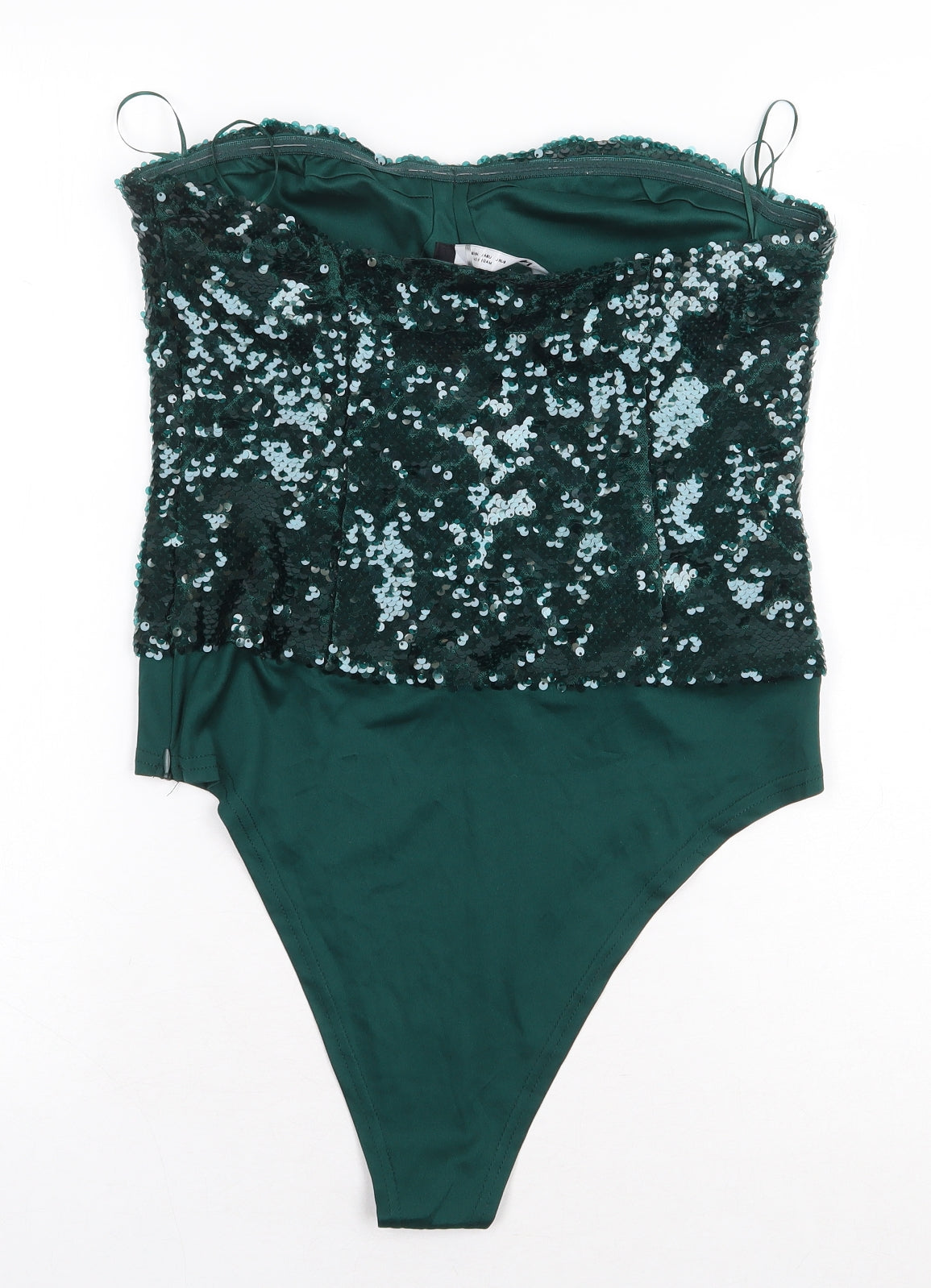 Zara Womens Green Polyester Bodysuit One-Piece Size L Snap
