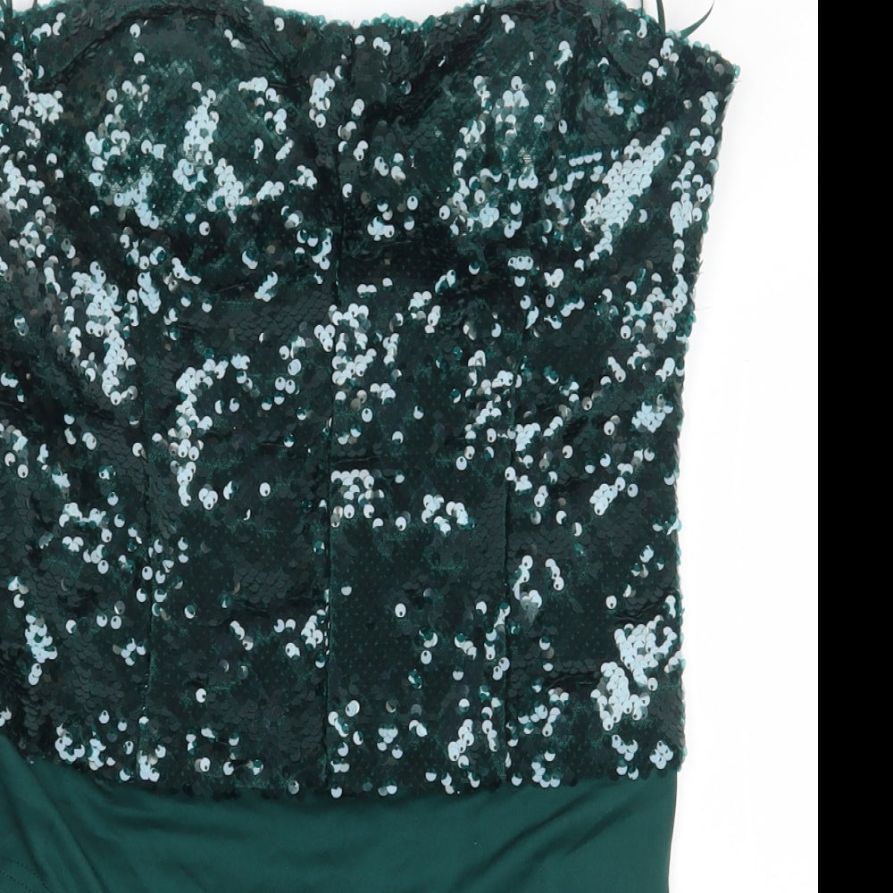 Zara Womens Green Polyester Bodysuit One-Piece Size L Snap